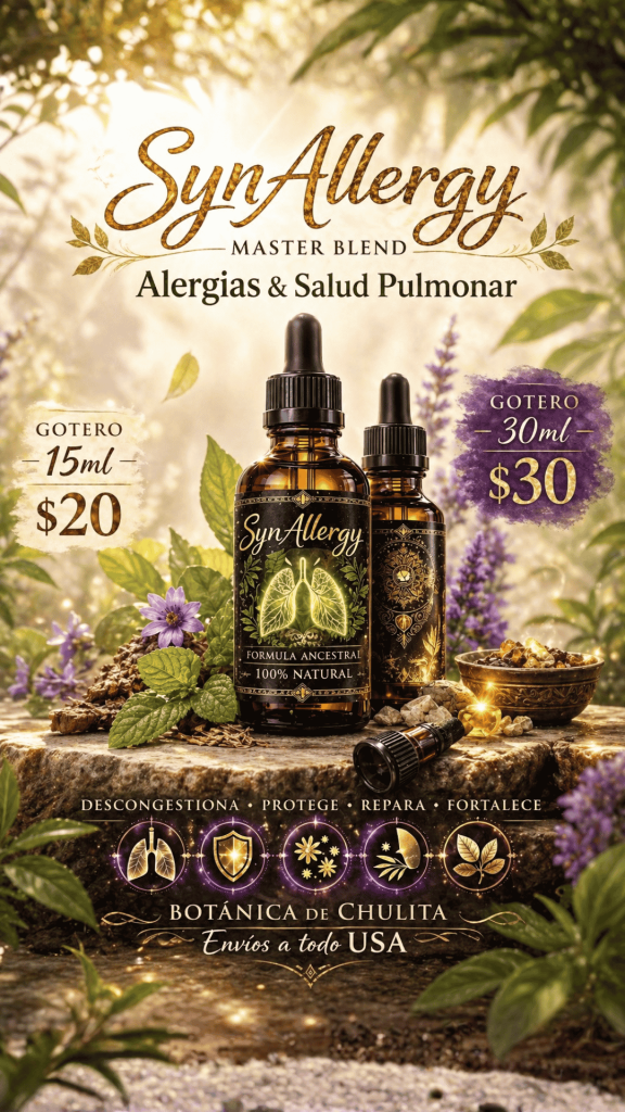 Botella ámbar SynAllergy de Botánica de Chulita para apoyo respiratorio y alergias naturales