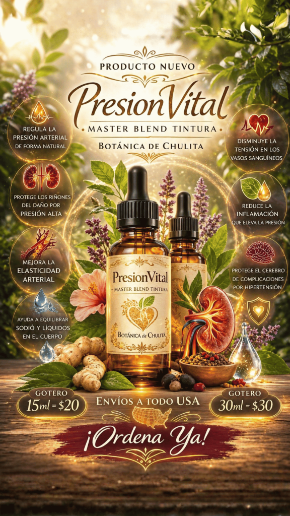 Tintura PresionVital de Botánica de Chulita para apoyo de presión arterial, circulación y salud renal